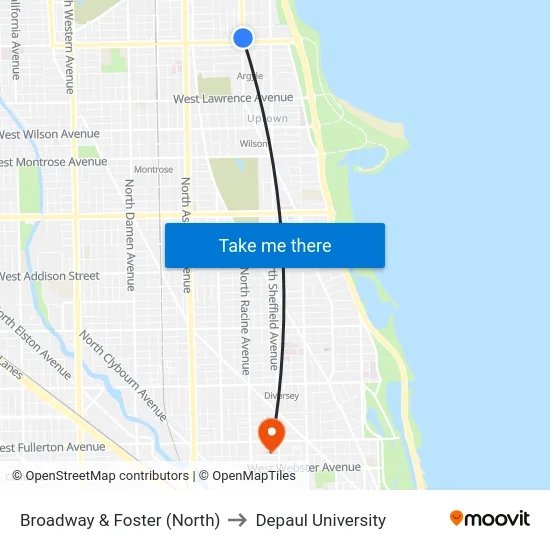 Broadway & Foster (North) to Depaul University map