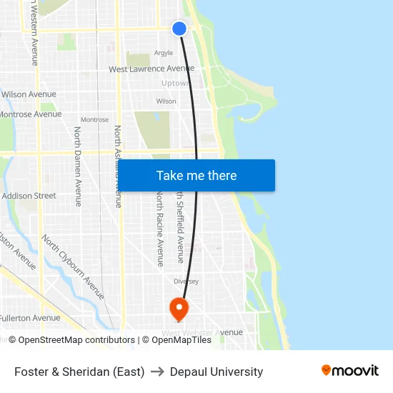 Foster & Sheridan (East) to Depaul University map