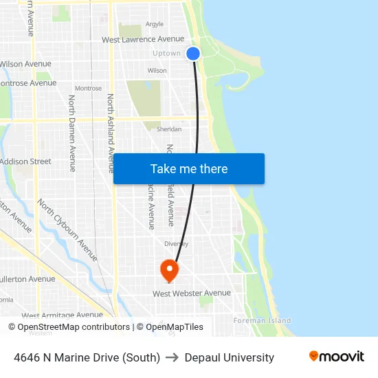 4646 N Marine Drive (South) to Depaul University map