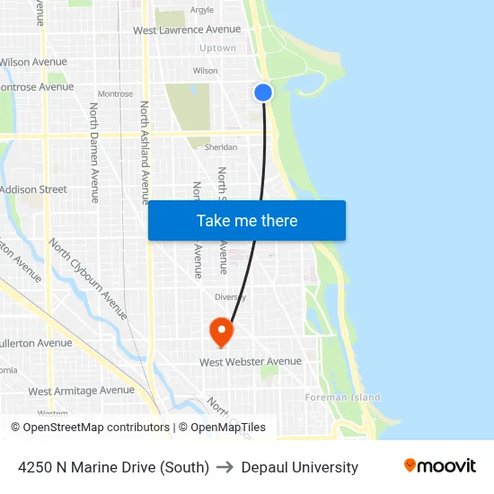 4250 N Marine Drive (South) to Depaul University map
