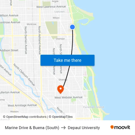 Marine Drive & Buena (South) to Depaul University map