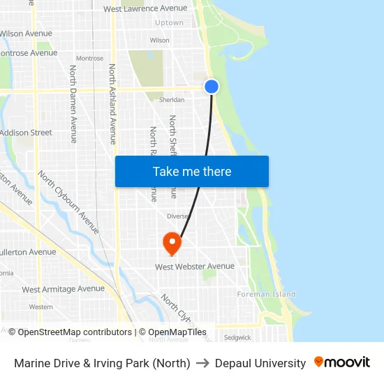 Marine Drive & Irving Park (North) to Depaul University map