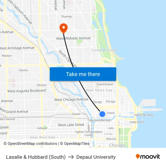 Lasalle & Hubbard (South) to Depaul University map