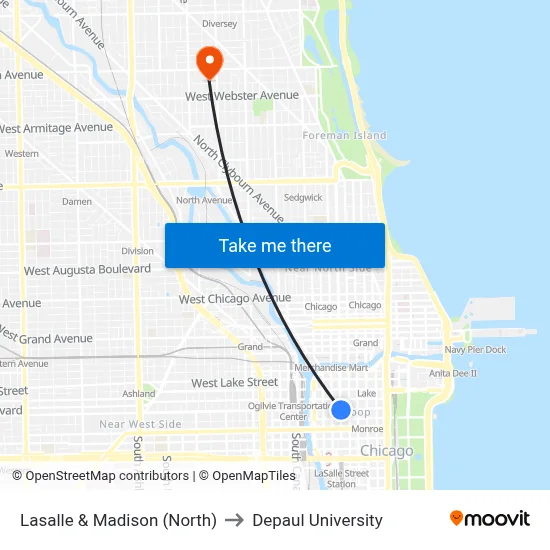 Lasalle & Madison (North) to Depaul University map
