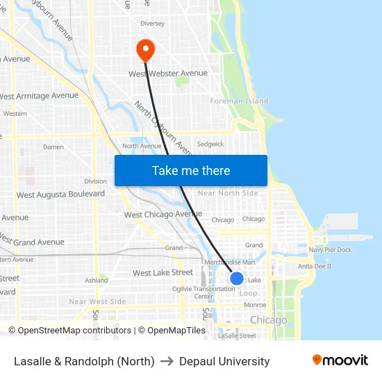 Lasalle & Randolph (North) to Depaul University map