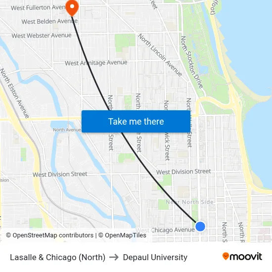 Lasalle & Chicago (North) to Depaul University map