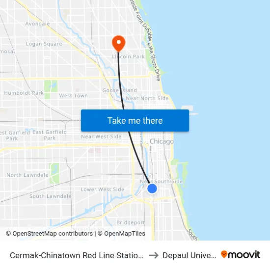 Cermak-Chinatown Red Line Station (West) to Depaul University map