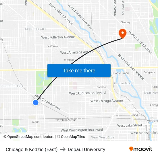 Chicago & Kedzie (East) to Depaul University map