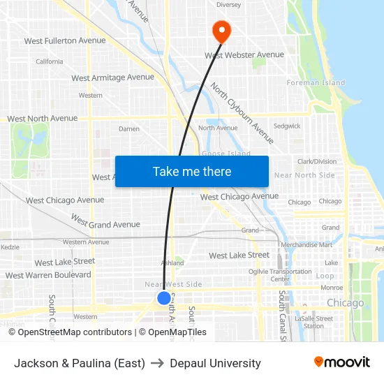 Jackson & Paulina (East) to Depaul University map