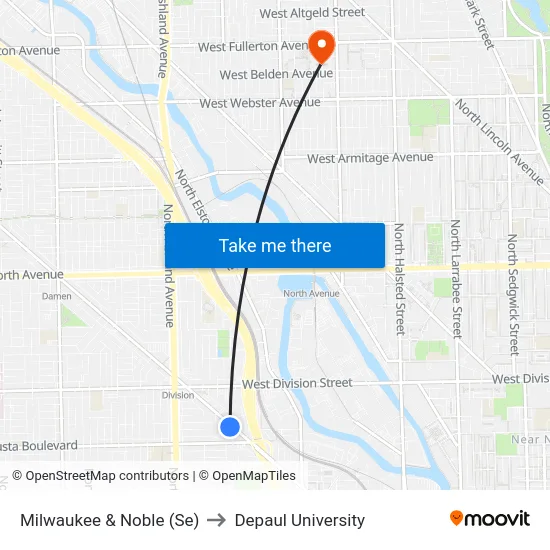 Milwaukee & Noble (Se) to Depaul University map