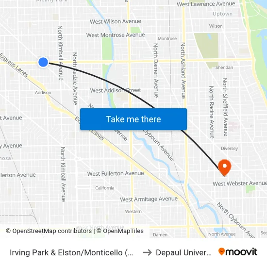 Irving Park & Elston/Monticello (West) to Depaul University map