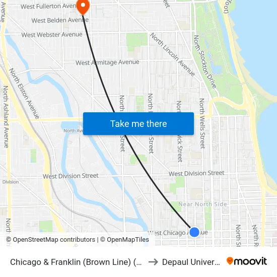 Chicago & Franklin (Brown Line) (East) to Depaul University map