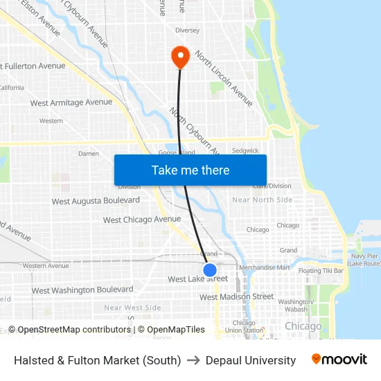 Halsted & Fulton Market (South) to Depaul University map