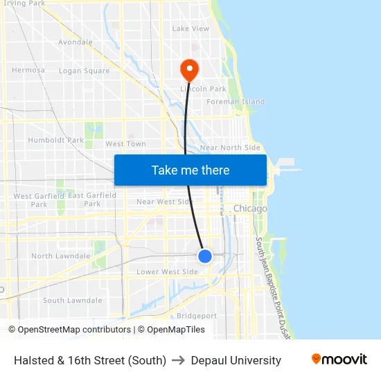 Halsted & 16th Street (South) to Depaul University map