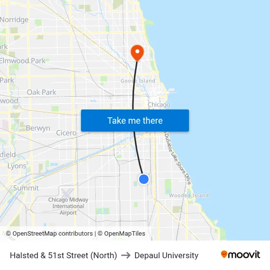Halsted & 51st Street (North) to Depaul University map