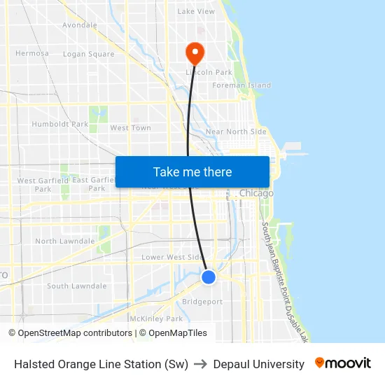 Halsted Orange Line Station (Sw) to Depaul University map