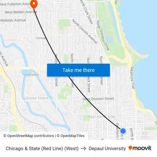 Chicago & State (Red Line) (West) to Depaul University map