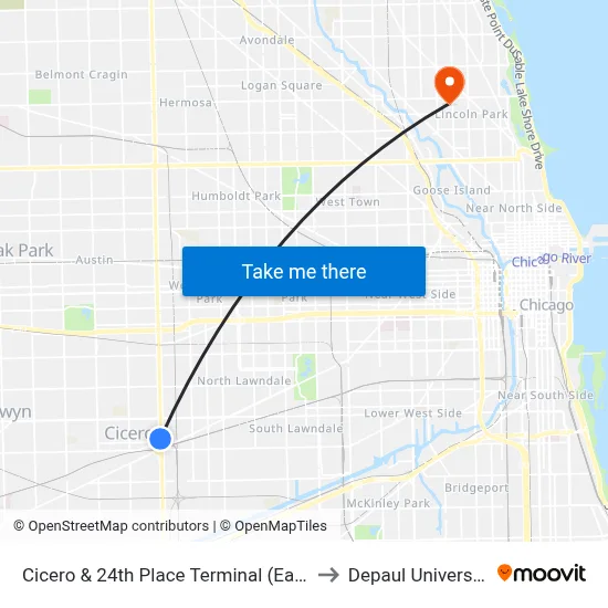 Cicero & 24th Place Terminal (East) to Depaul University map
