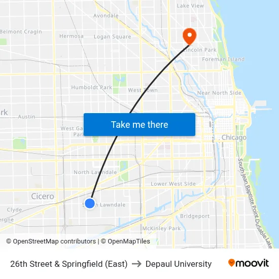 26th Street & Springfield (East) to Depaul University map