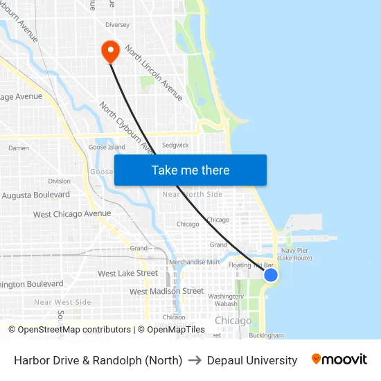 Harbor Drive & Randolph (North) to Depaul University map