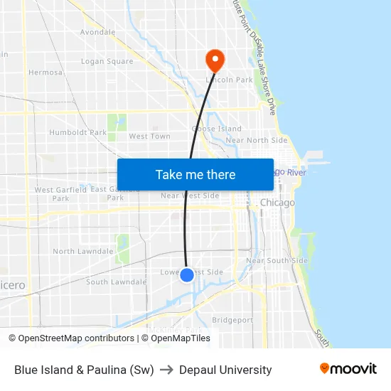 Blue Island & Paulina (Sw) to Depaul University map