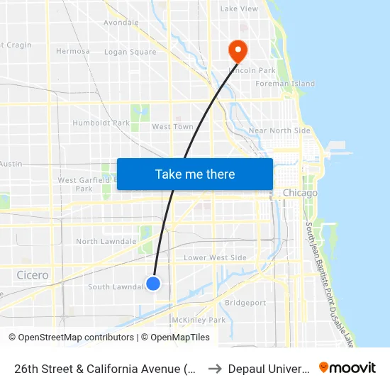 26th Street & California Avenue (West) to Depaul University map