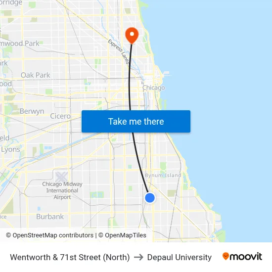Wentworth & 71st Street (North) to Depaul University map
