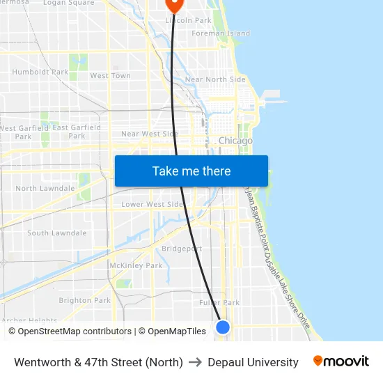 Wentworth & 47th Street (North) to Depaul University map