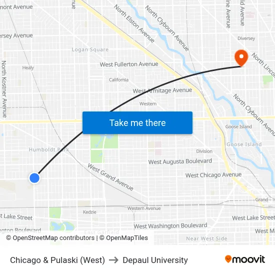 Chicago & Pulaski (West) to Depaul University map
