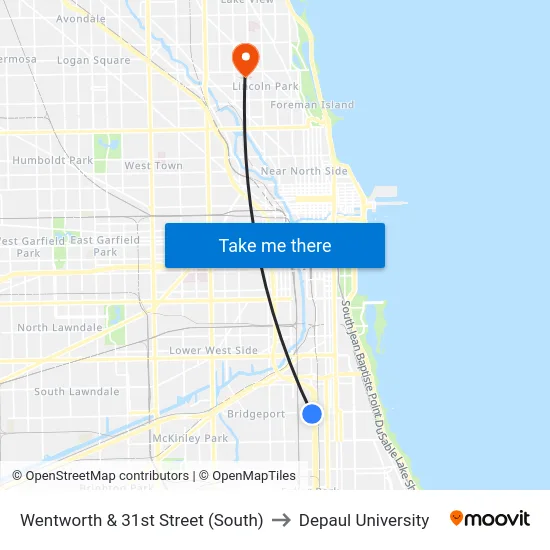 Wentworth & 31st Street (South) to Depaul University map