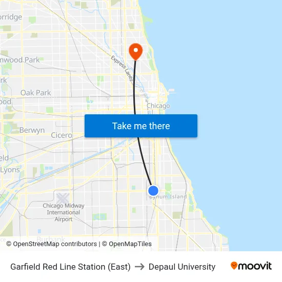 Garfield Red Line Station (East) to Depaul University map