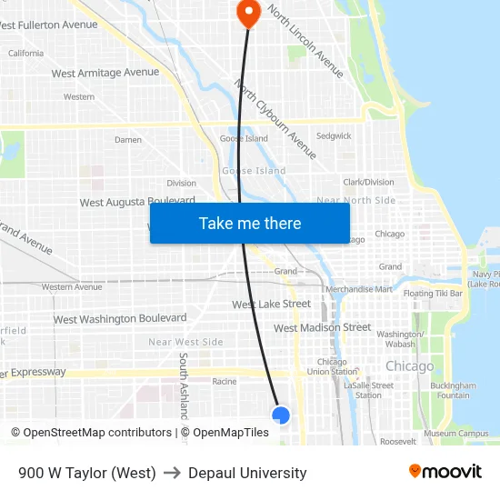900 W Taylor (West) to Depaul University map