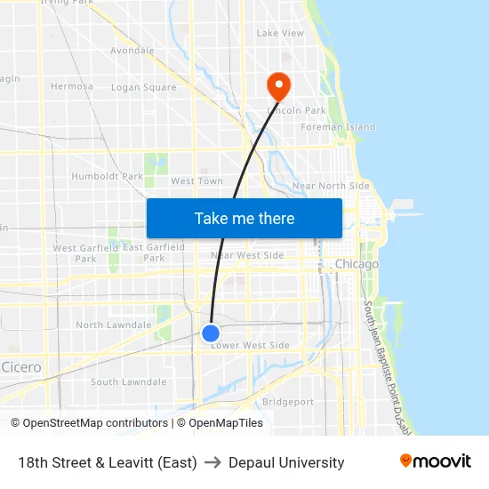 18th Street & Leavitt (East) to Depaul University map