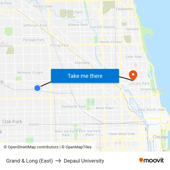 Grand & Long (East) to Depaul University map