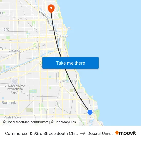 Commercial & 93rd Street/South Chicago (North) to Depaul University map