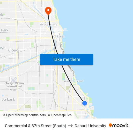 Commercial & 87th Street (South) to Depaul University map