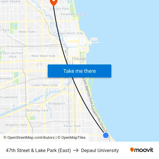 47th Street & Lake Park (East) to Depaul University map
