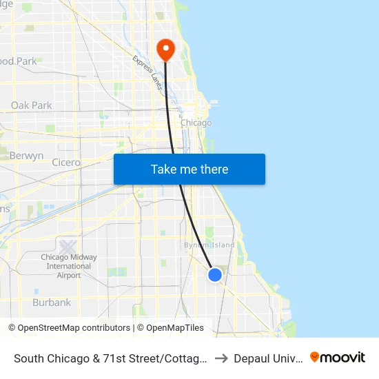 South Chicago & 71st Street/Cottage Grove (Se) to Depaul University map