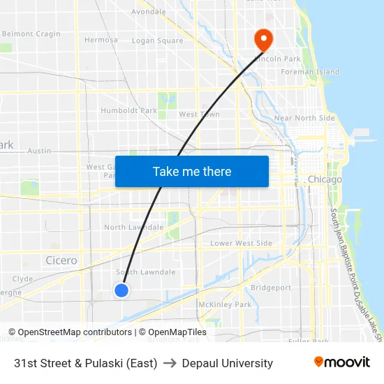 31st Street & Pulaski (East) to Depaul University map