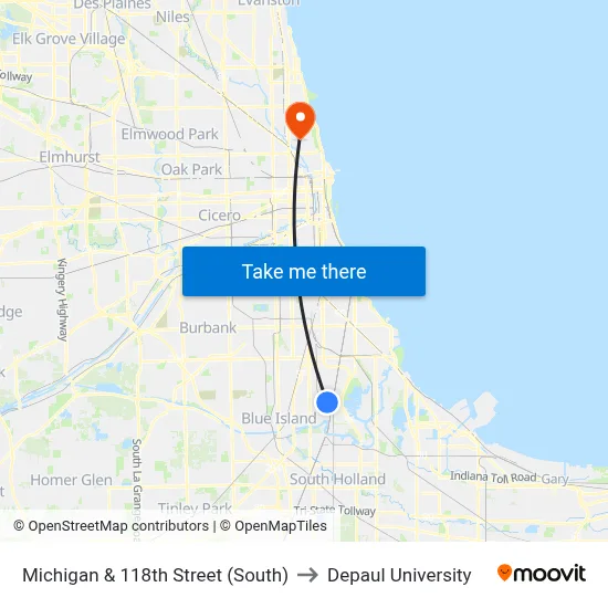 Michigan & 118th Street (South) to Depaul University map