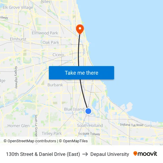 130th Street & Daniel Drive (East) to Depaul University map
