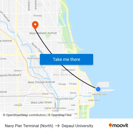 Navy Pier Terminal (North) to Depaul University map