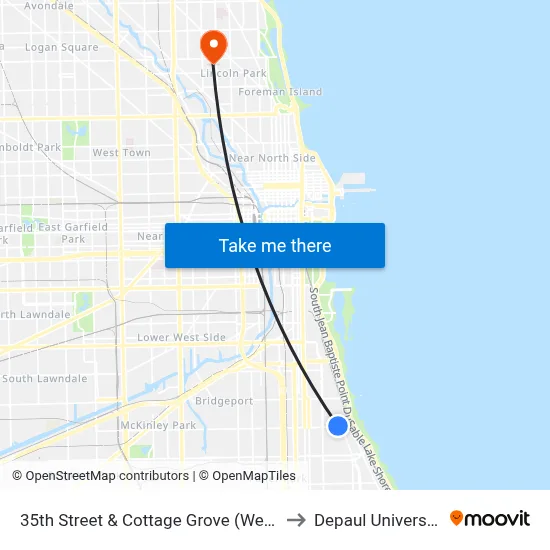 35th Street & Cottage Grove (West) to Depaul University map