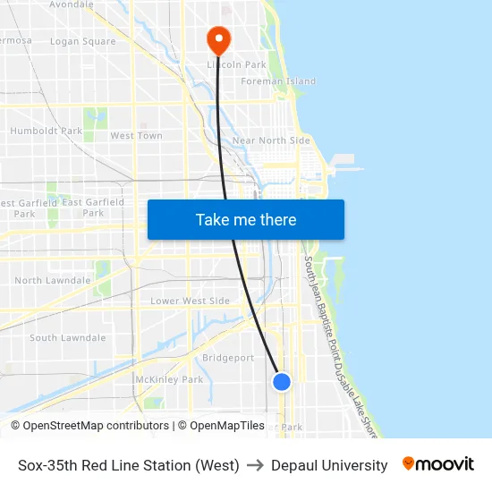 Sox-35th Red Line Station (West) to Depaul University map