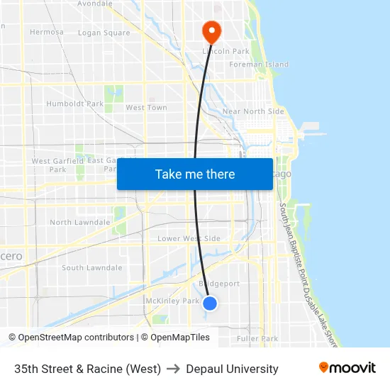 35th Street & Racine (West) to Depaul University map
