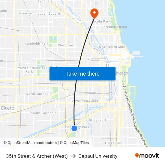 35th Street & Archer (West) to Depaul University map