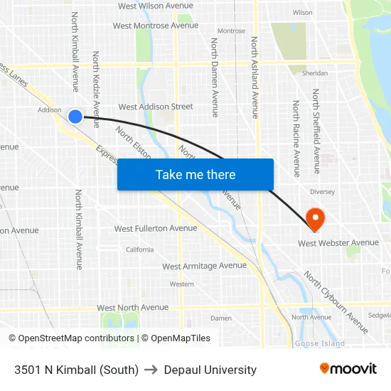 3501 N Kimball (South) to Depaul University map