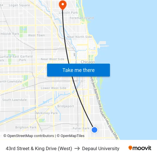 43rd Street & King Drive (West) to Depaul University map