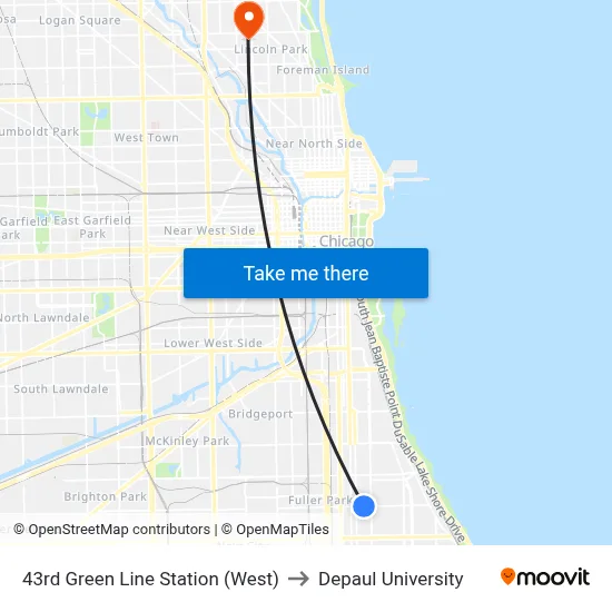 43rd Green Line Station (West) to Depaul University map
