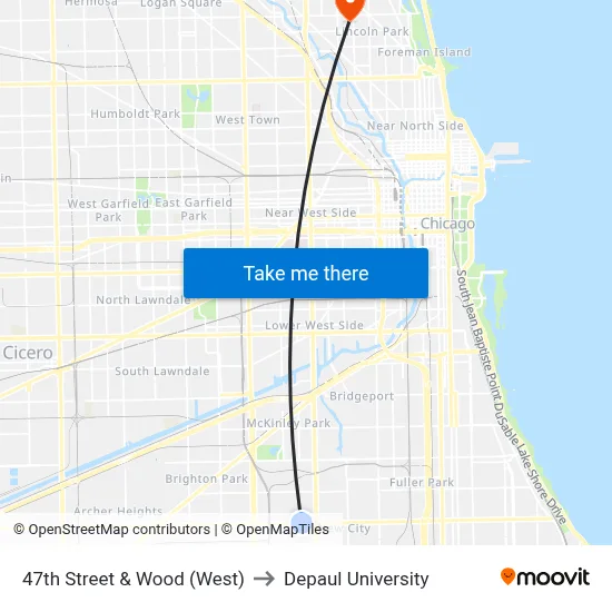 47th Street & Wood (West) to Depaul University map
